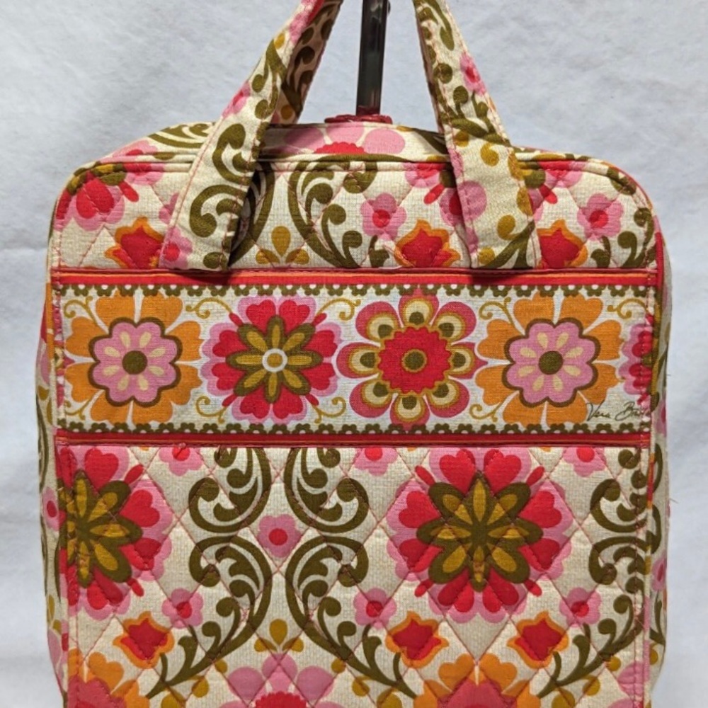 Vera Bradley Pink Floral Quilted Folkloric Pink Tech Organizer Toiletry Bag Tote - Picture 3 of 13
